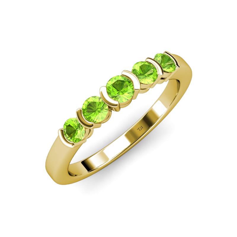 Roena 0.86 ctw Peridot Round (3.80 mm) & (3.30 mm) 5 Stone Wedding Band 