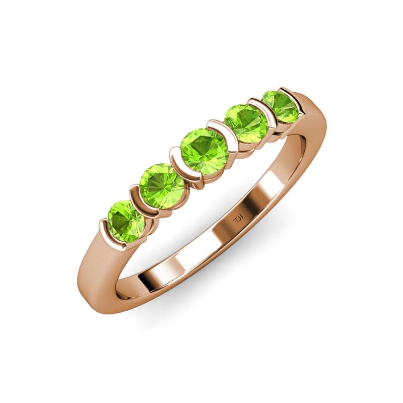 Roena 0.86 ctw Peridot Round (3.80 mm) & (3.30 mm) 5 Stone Wedding Band 