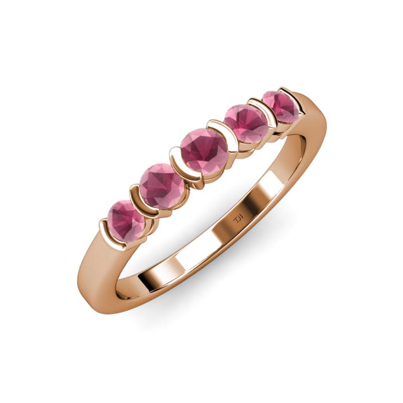 Roena 0.86 ctw Rhodolite Garnet Round (3.80 mm) & (3.30 mm) 5 Stone Wedding Band 