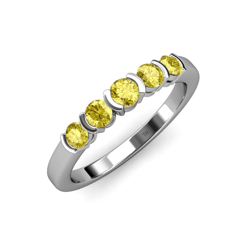 Roena 0.80 ctw Yellow Sapphire Round (3.80 mm) & (3.30 mm) 5 Stone Wedding Band 