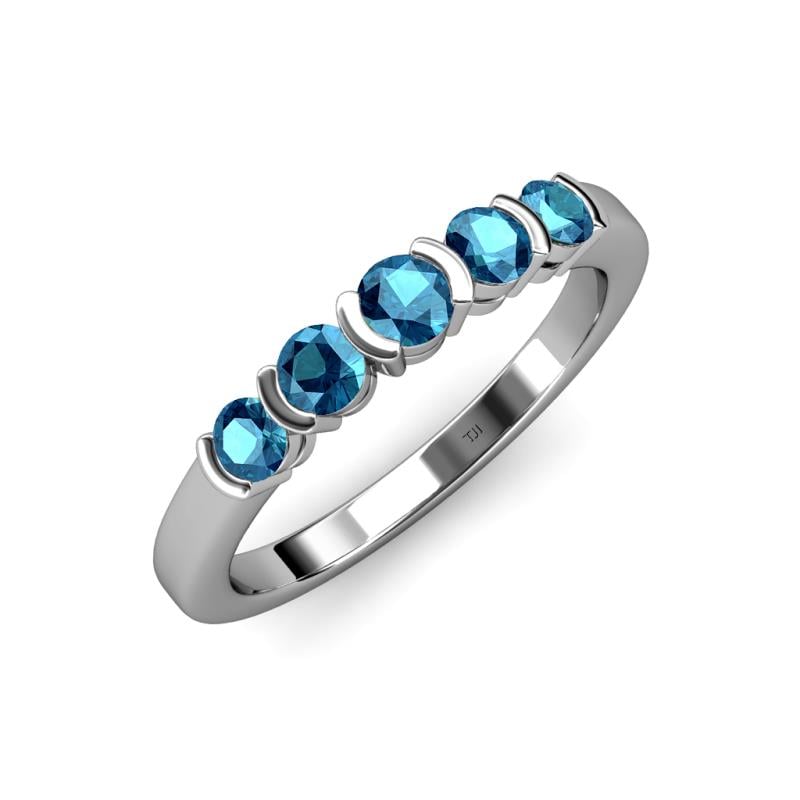 Roena 0.75 ctw London Blue Topaz Round (3.80 mm) & (3.30 mm) 5 Stone Wedding Band 