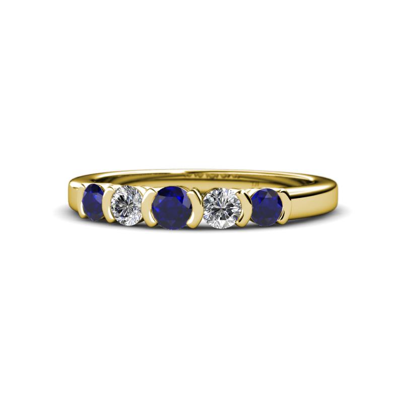 Roena 3.40 mm Blue Sapphire and Diamond 5 Stone Wedding Band 