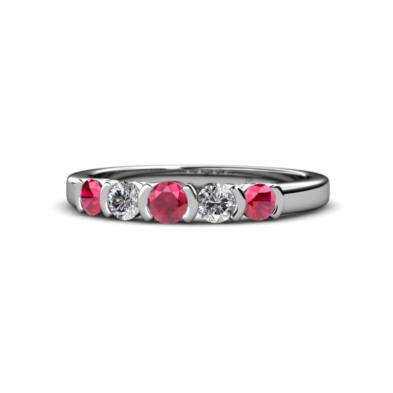 Roena 3.40 mm Ruby and Diamond 5 Stone Wedding Band 