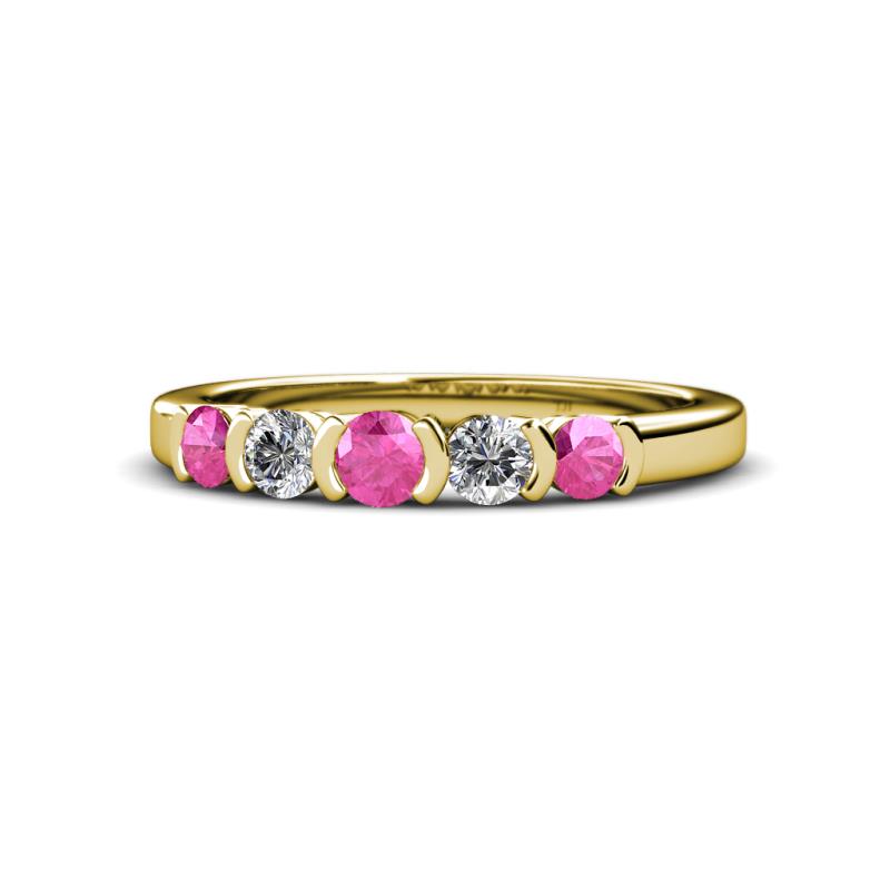Roena 3.40 mm Pink Sapphire and Diamond 5 Stone Wedding Band 