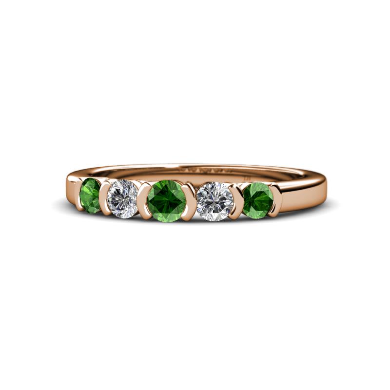 Roena 3.40 mm Green Garnet and Diamond 5 Stone Wedding Band 