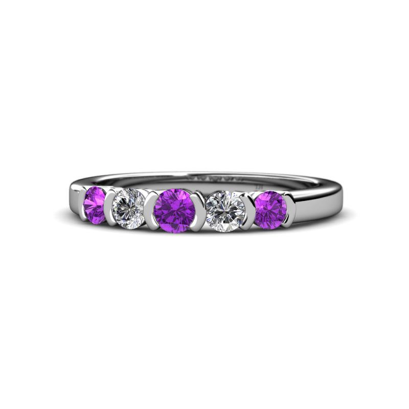 Roena 3.40 mm Amethyst and Diamond 5 Stone Wedding Band 