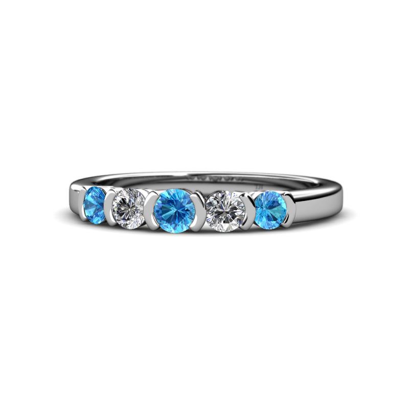 Roena 3.40 mm Blue Topaz and Diamond 5 Stone Wedding Band 