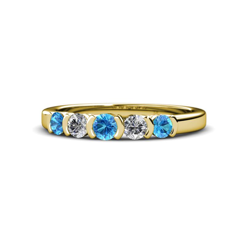 Roena 3.40 mm Blue Topaz and Diamond 5 Stone Wedding Band 