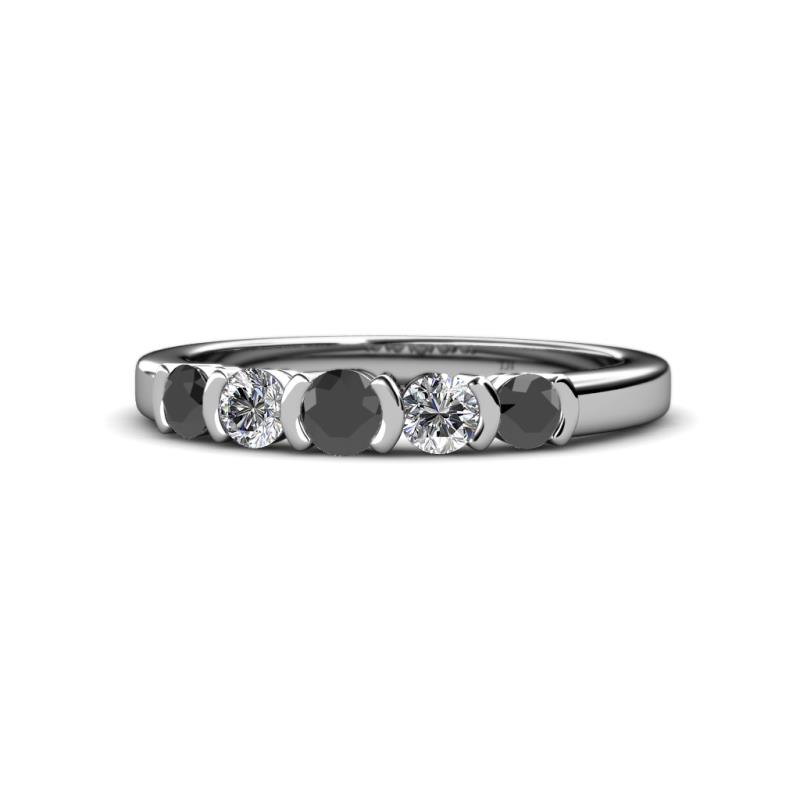 Roena 3.40 mm Black and White Diamond 5 Stone Wedding Band 