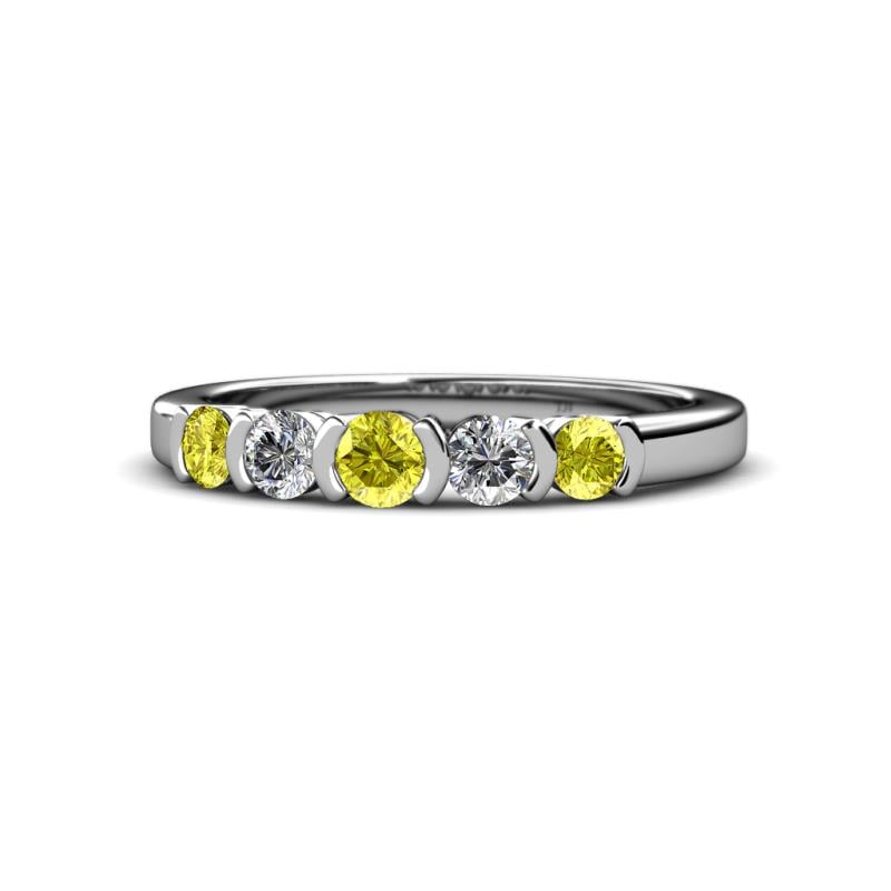 Roena 3.40 mm Yellow and White Diamond 5 Stone Wedding Band 