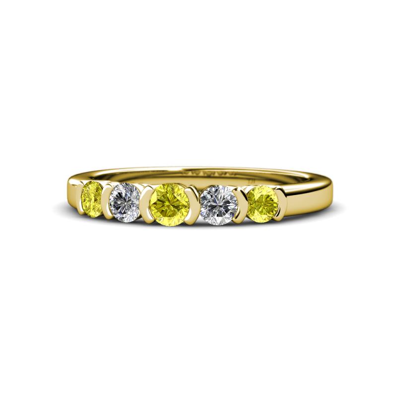 Roena 3.40 mm Yellow and White Diamond 5 Stone Wedding Band 