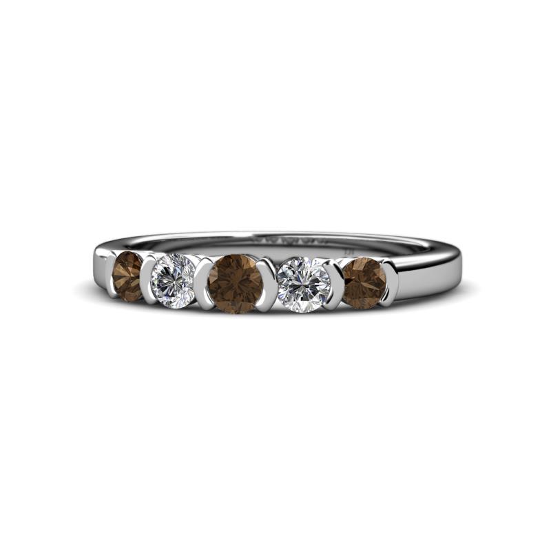 Roena 3.40 mm Smoky Quartz and Diamond 5 Stone Wedding Band 