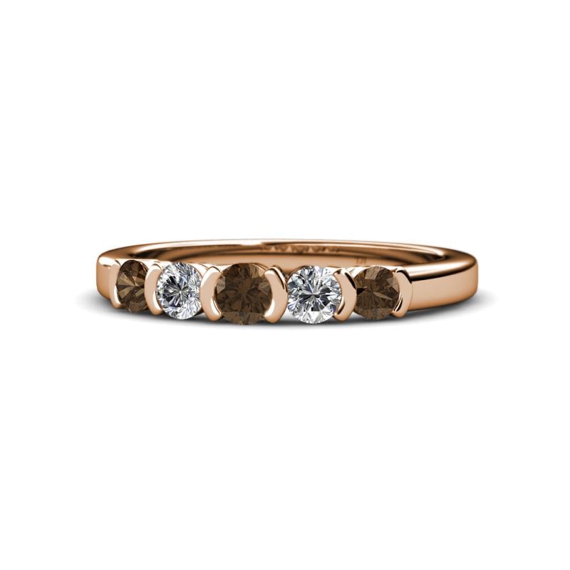Roena 3.40 mm Smoky Quartz and Diamond 5 Stone Wedding Band 