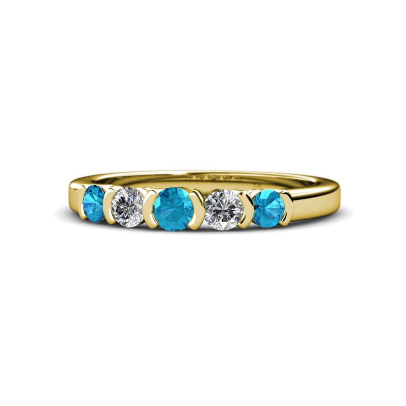 Roena 3.40 mm London Blue Topaz and Diamond 5 Stone Wedding Band 