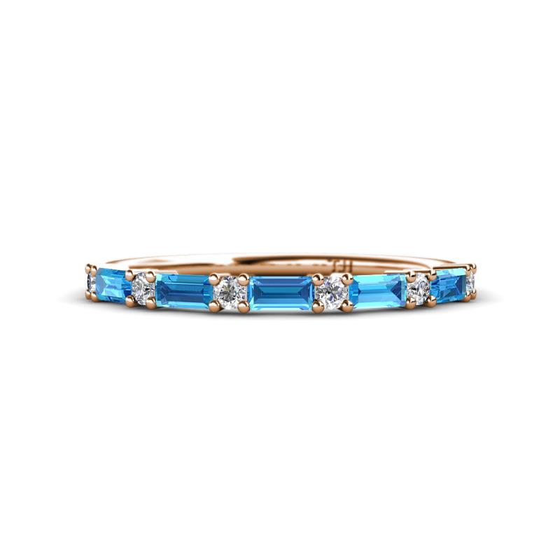 Sarah Baguette Blue Topaz and Round Diamond Wedding Band 