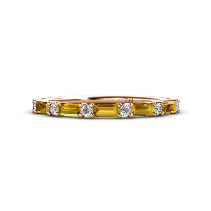 Sarah Baguette Citrine and Round Diamond Wedding Band 