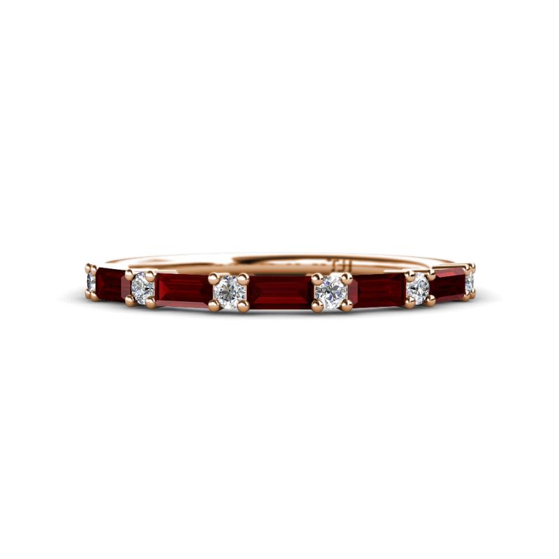 Sarah Baguette Red Garnet and Round Diamond Wedding Band 
