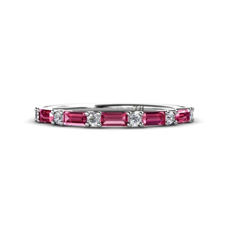Sarah Baguette Pink Tourmaline and Round Diamond Wedding Band 