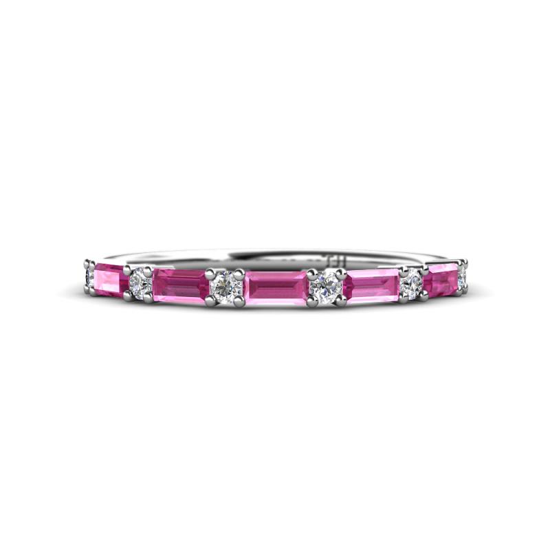 Sarah Baguette Pink Sapphire and Round Lab Grown Diamond Wedding Band 