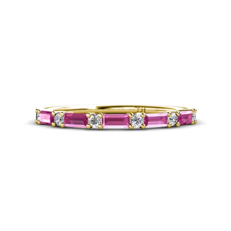Sarah Baguette Pink Sapphire and Round Lab Grown Diamond Wedding Band 