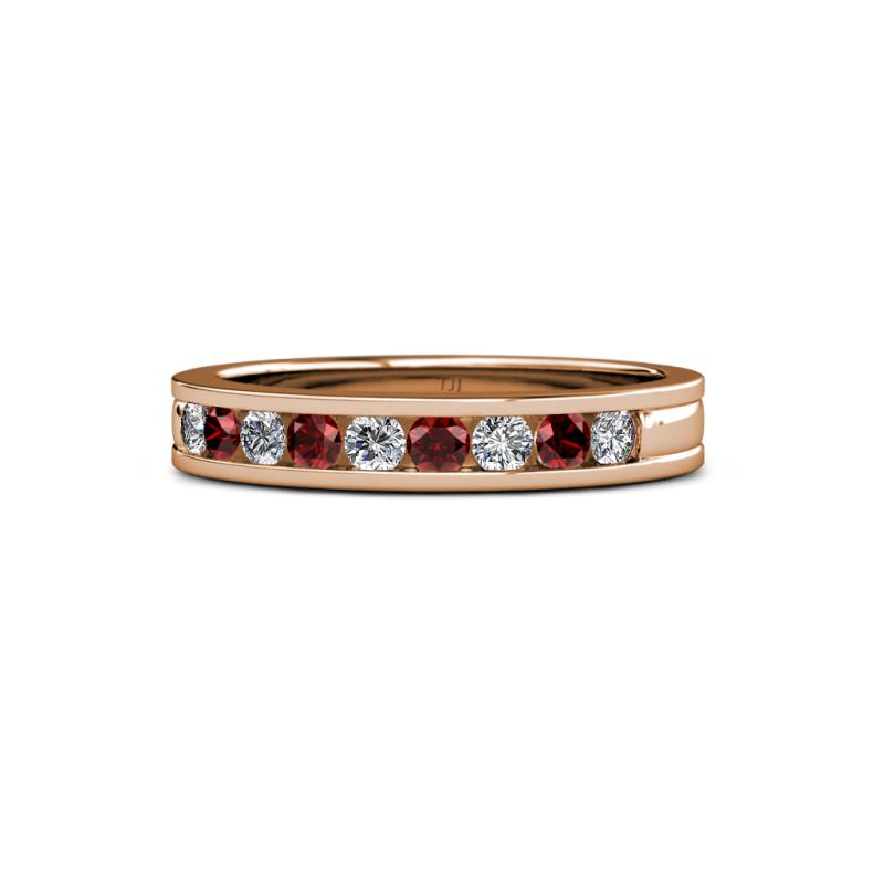 Vanna 2.20 mm Red Garnet and Diamond 9 Stone Wedding Band 