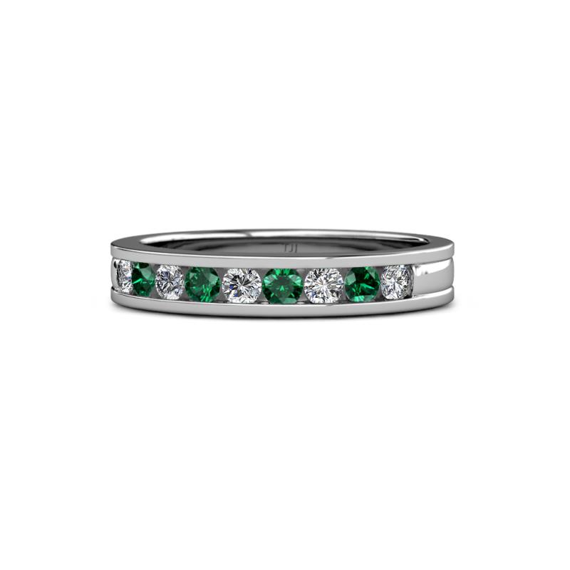 Vanna 2.20 mm Emerald and Diamond 9 Stone Wedding Band 