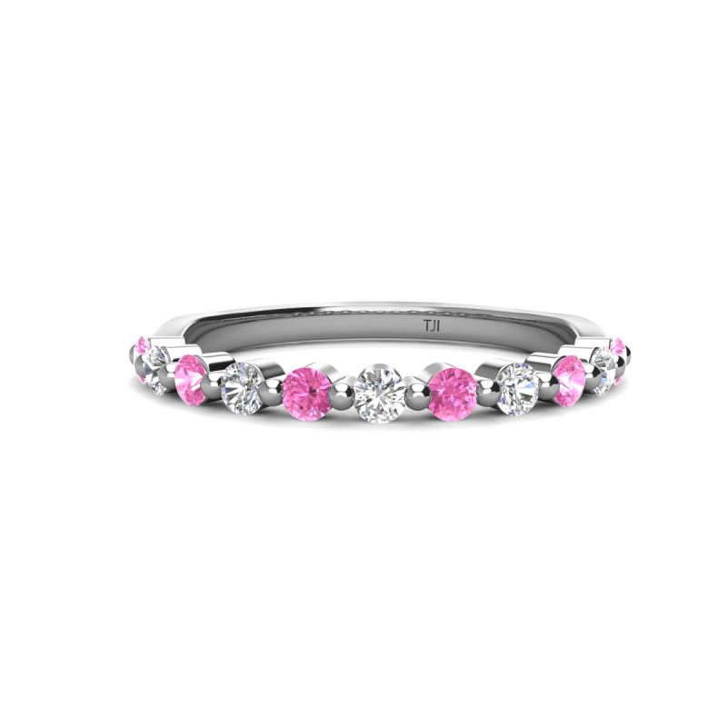 Venice 2.50 mm Round Pink Sapphire and Lab Grown Diamond 11 Stone Wedding Band 