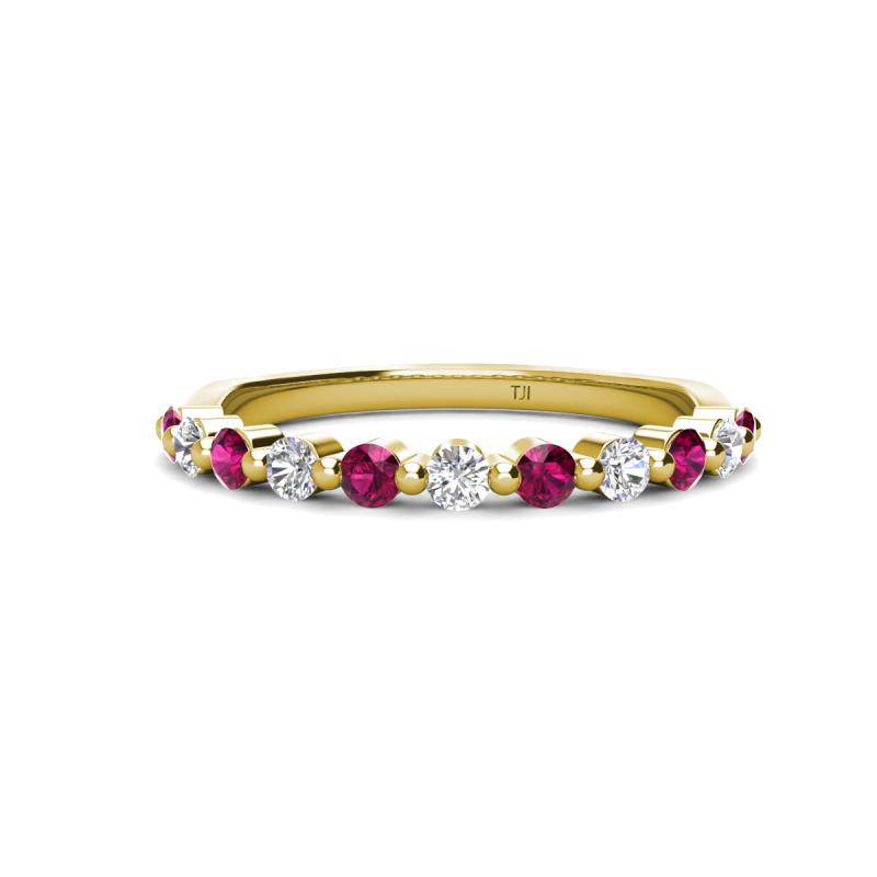 Venice 2.50 mm Round Rhodolite Garnet and Lab Grown Diamond 11 Stone Wedding Band 