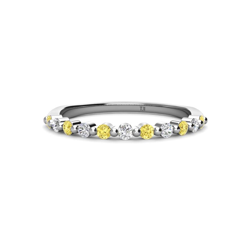 Venice 2.00 mm Round Yellow Sapphire and Diamond 11 Stone Wedding Band 