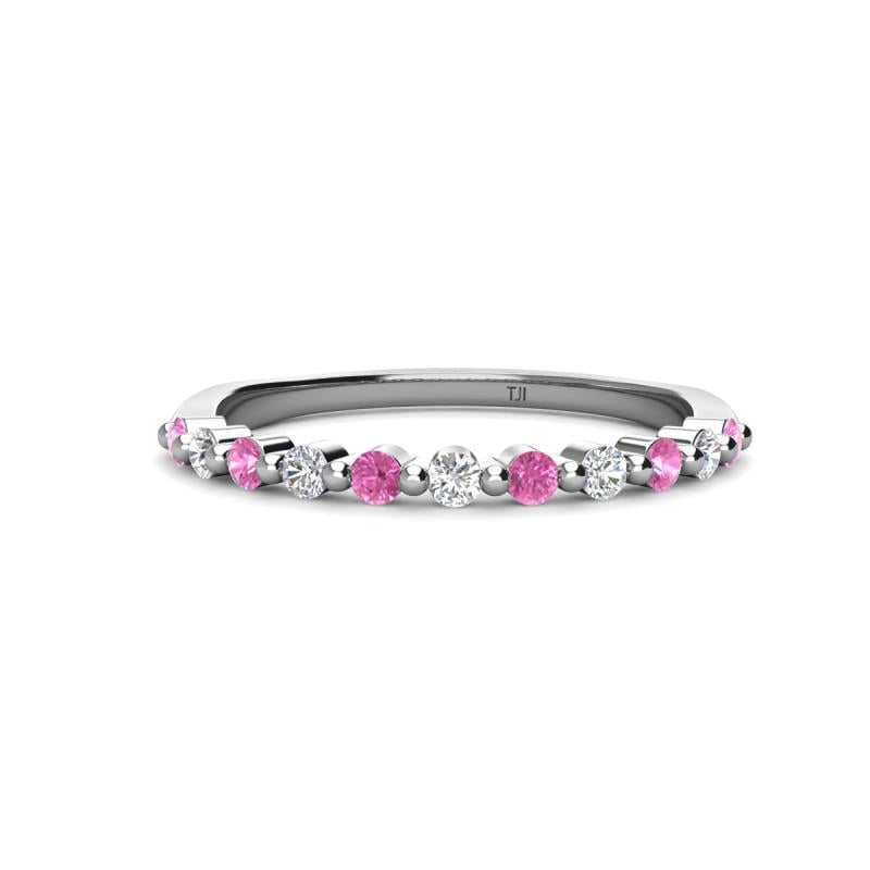 Venice 2.00 mm Round Pink Sapphire and Lab Grown Diamond 11 Stone Wedding Band 