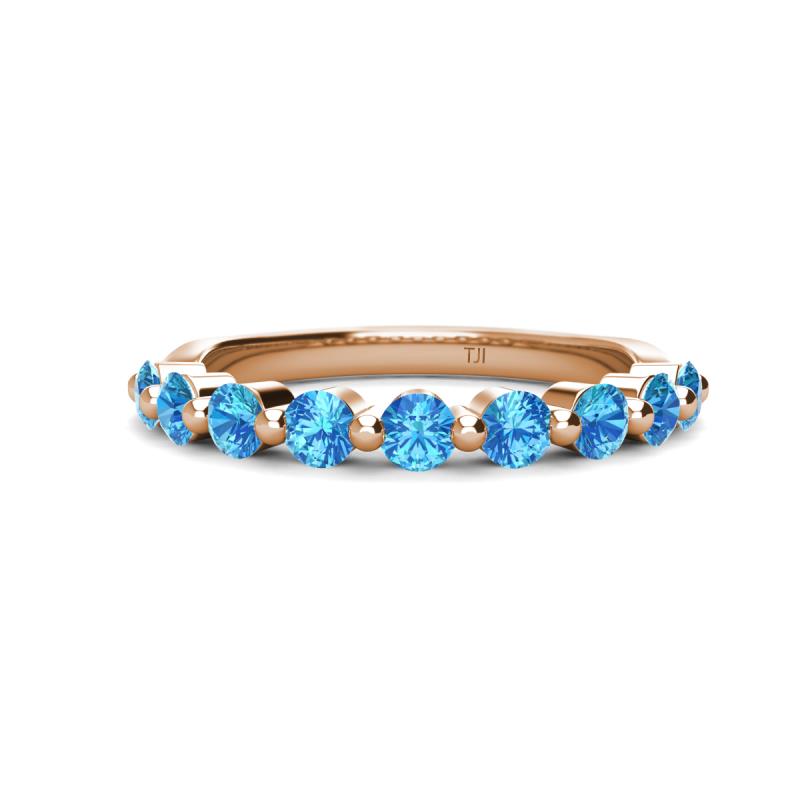Venice 3.00 mm Round Blue Topaz 9 Stone Wedding Band 