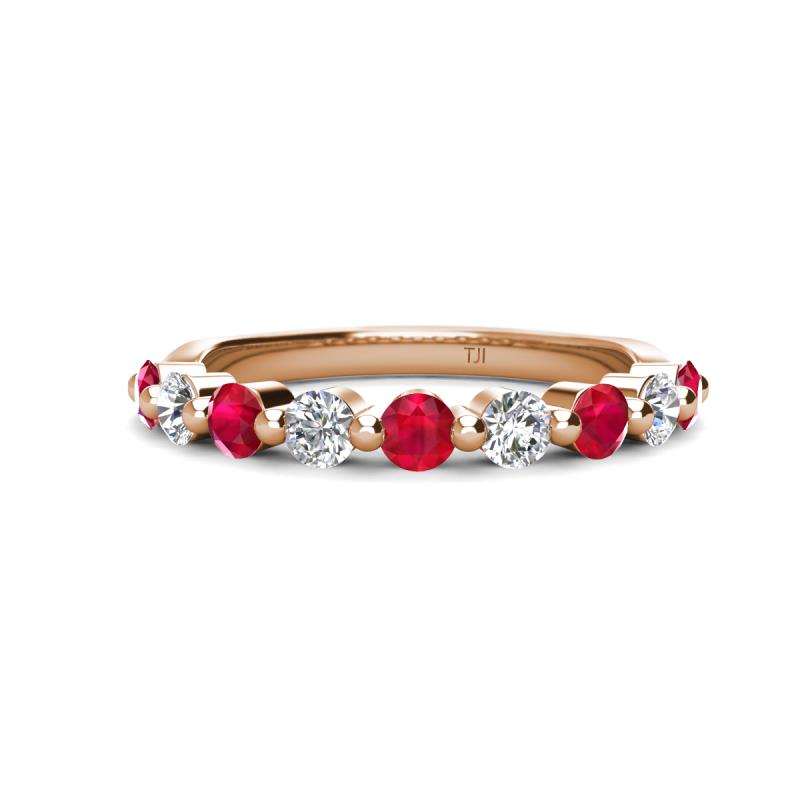 Venice 3.00 mm Round Ruby and Diamond 9 Stone Wedding Band 