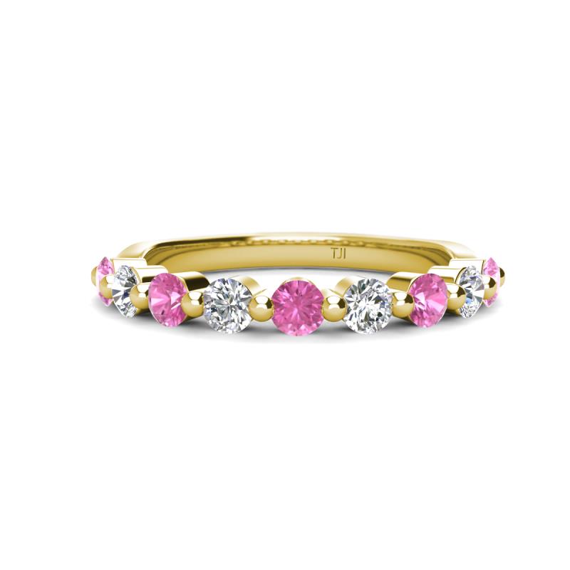 Venice 3.00 mm Round Pink Sapphire and Diamond 9 Stone Wedding Band 