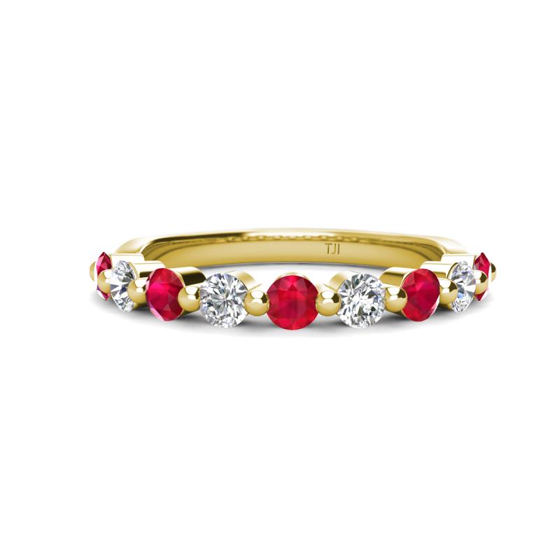 Venice 3.00 mm Round Ruby and Lab Grown Diamond 9 Stone Wedding Band 