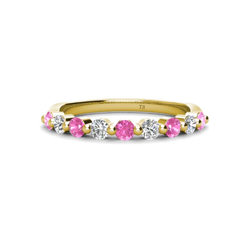 Venice 2.70 mm Round Pink Sapphire and Diamond 9 Stone Wedding Band 