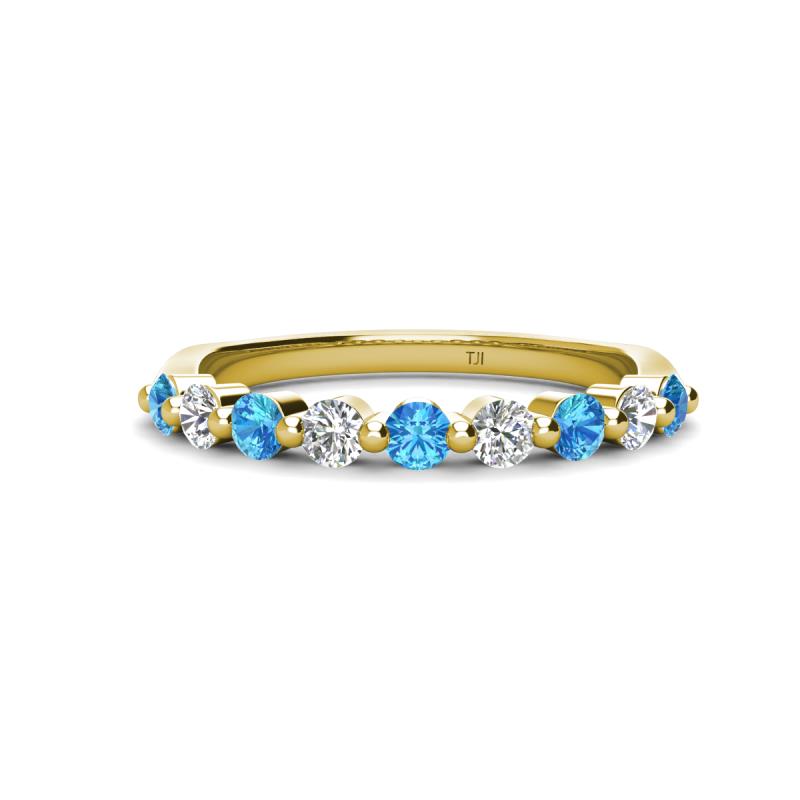 Venice 2.70 mm Round Blue Topaz and Lab Grown Diamond 9 Stone Wedding Band 