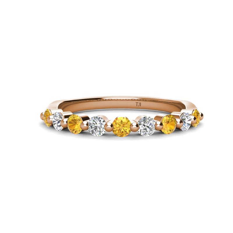 Venice 2.70 mm Round Citrine and Lab Grown Diamond 9 Stone Wedding Band 