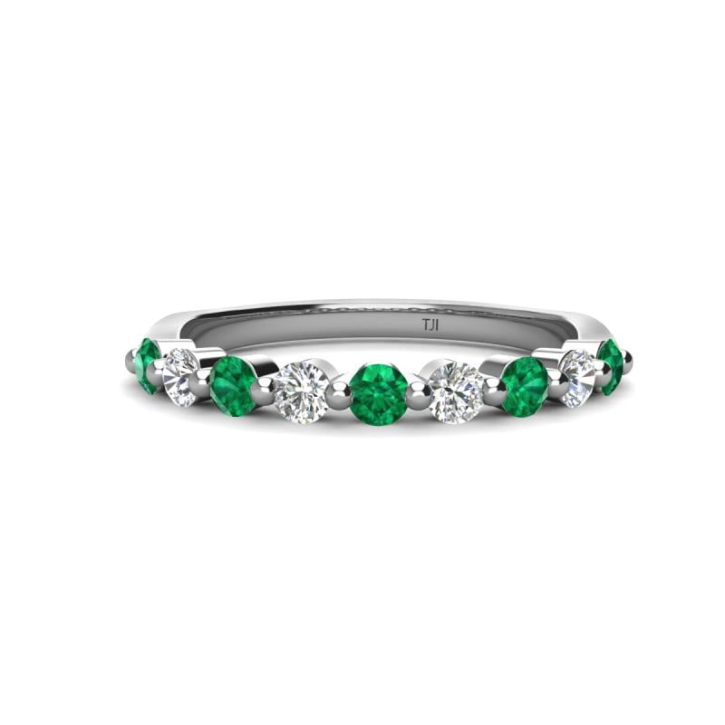 Venice 2.70 mm Round Emerald and Lab Grown Diamond 9 Stone Wedding Band 