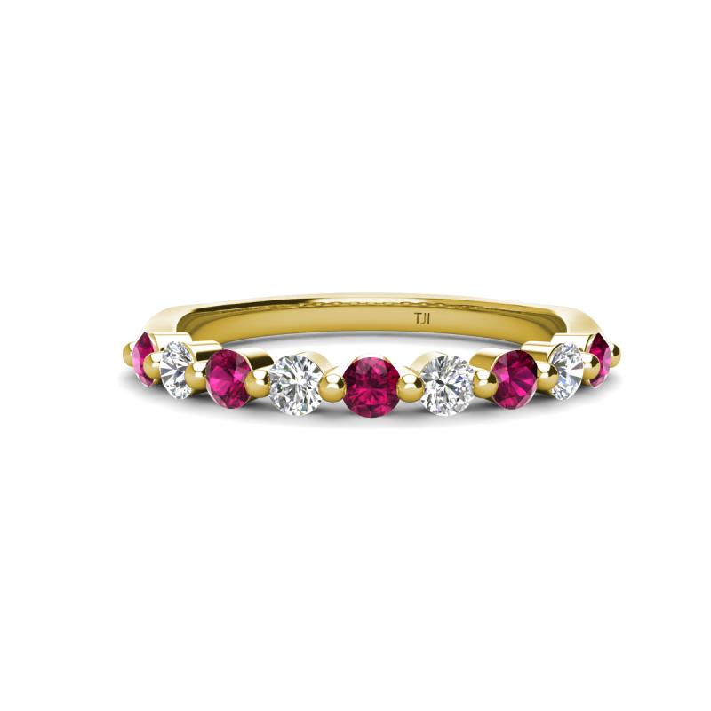 Venice 2.70 mm Round Rhodolite Garnet and Lab Grown Diamond 9 Stone Wedding Band 