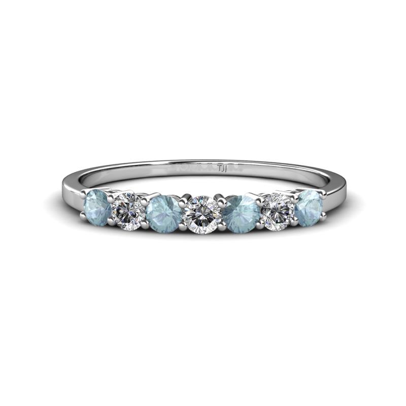 Vivian 3.00 mm Aquamarine and Lab Grown Diamond 7 Stone Wedding Band 