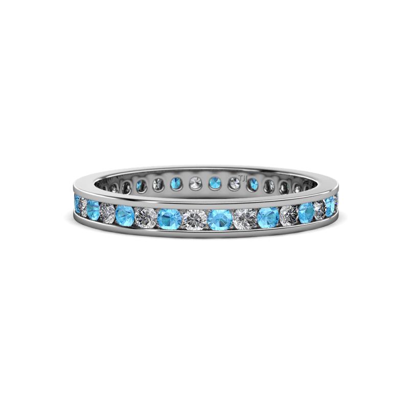 Celina 2.00 mm Round Blue Topaz and Diamond Eternity Band 