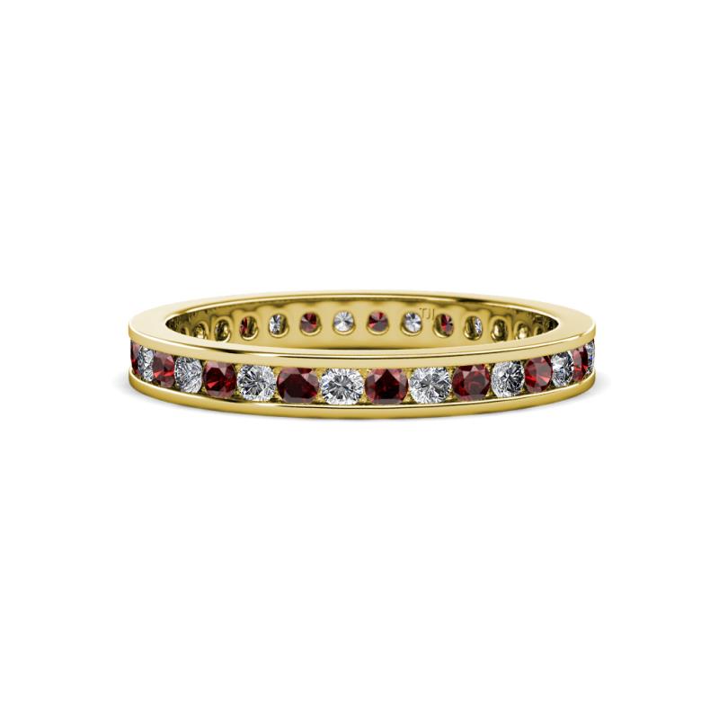 Celina 2.00 mm Round Red Garnet and Diamond Eternity Band 