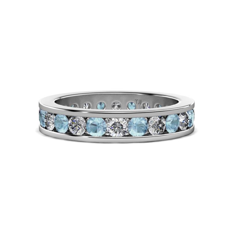 Celina 3.00 mm Round Aquamarine and Diamond Eternity Band 