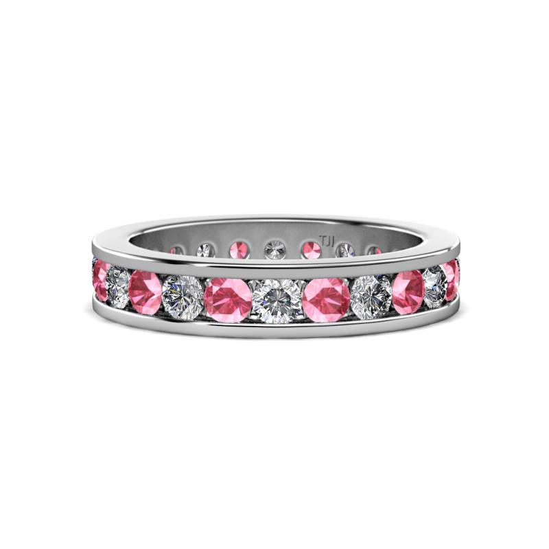 Celina 3.00 mm Round Pink Tourmaline and Diamond Eternity Band 