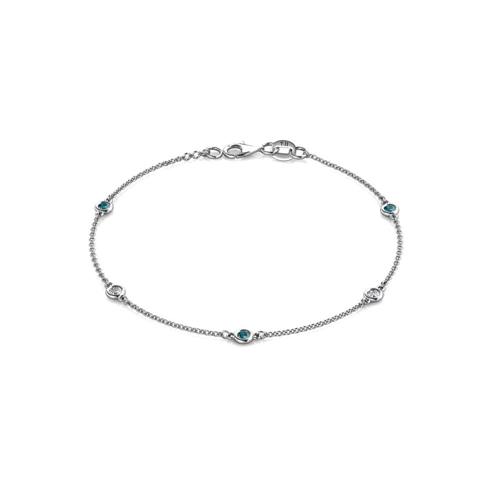 Aizza (5 Stn/2.7mm) Petite London Blue Topaz and Diamond Station Bracelet 