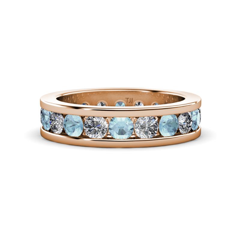 Celina 3.40 mm Round Aquamarine and Diamond Eternity Band 