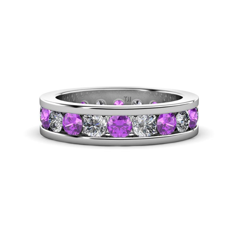 Celina 3.40 mm Round Amethyst and Diamond Eternity Band 