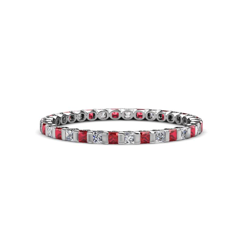 Clarissa 2.00 mm Princess Cut Ruby and Diamond Eternity Band 