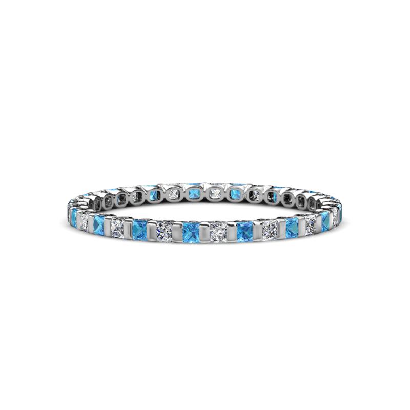 Clarissa 2.00 mm Princess Cut Blue Topaz and Diamond Eternity Band 