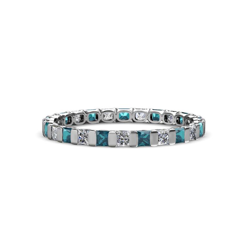Clarissa 2.50 mm Princess Cut London Blue Topaz and Diamond Eternity Band 